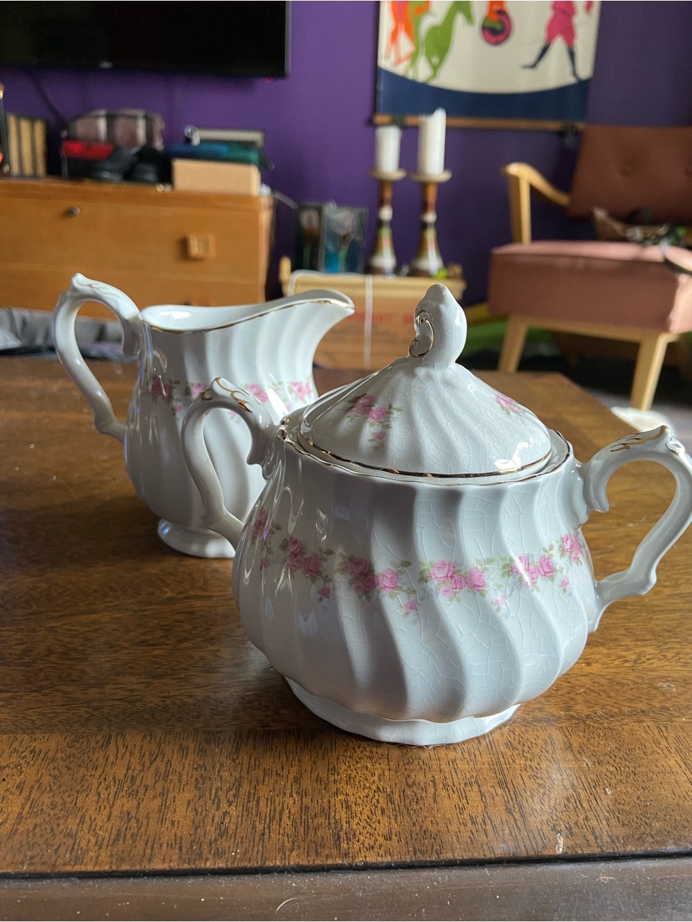 Myott Pink Petite Porcelain Creamer and Sugar Set